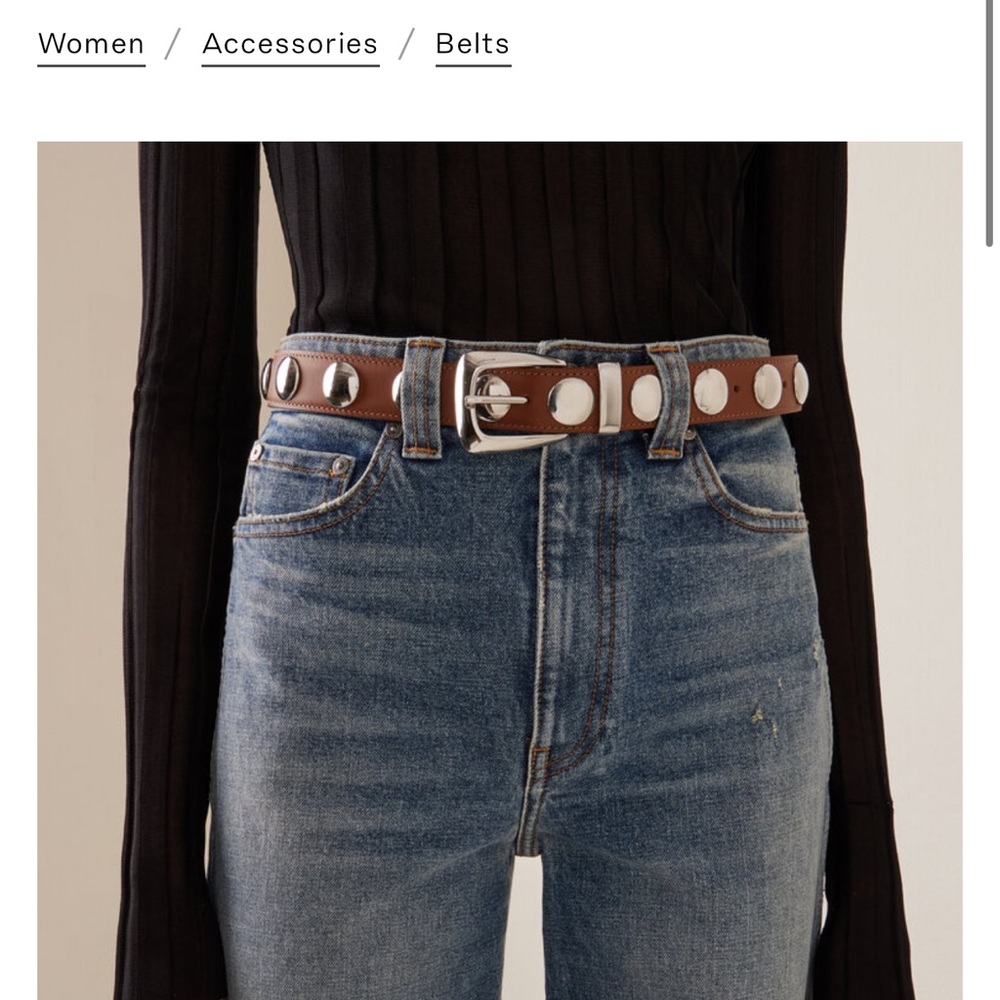KHAITE Brown Leather Belt with Silver Accents